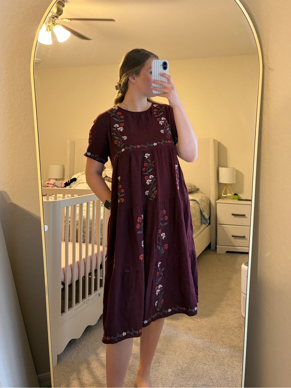 Tea N Rose Embroidered Short-Sleeve Maxi Dress - Burgundy